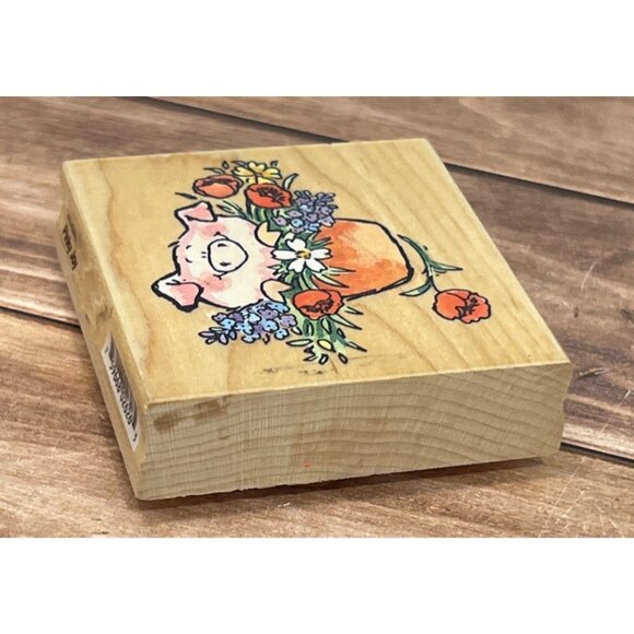 Penny Black Pinky Joy Pig Rubber Stamp ON Wood Block BY MARGARET SHERRY 2626H - Picture 6 of 6